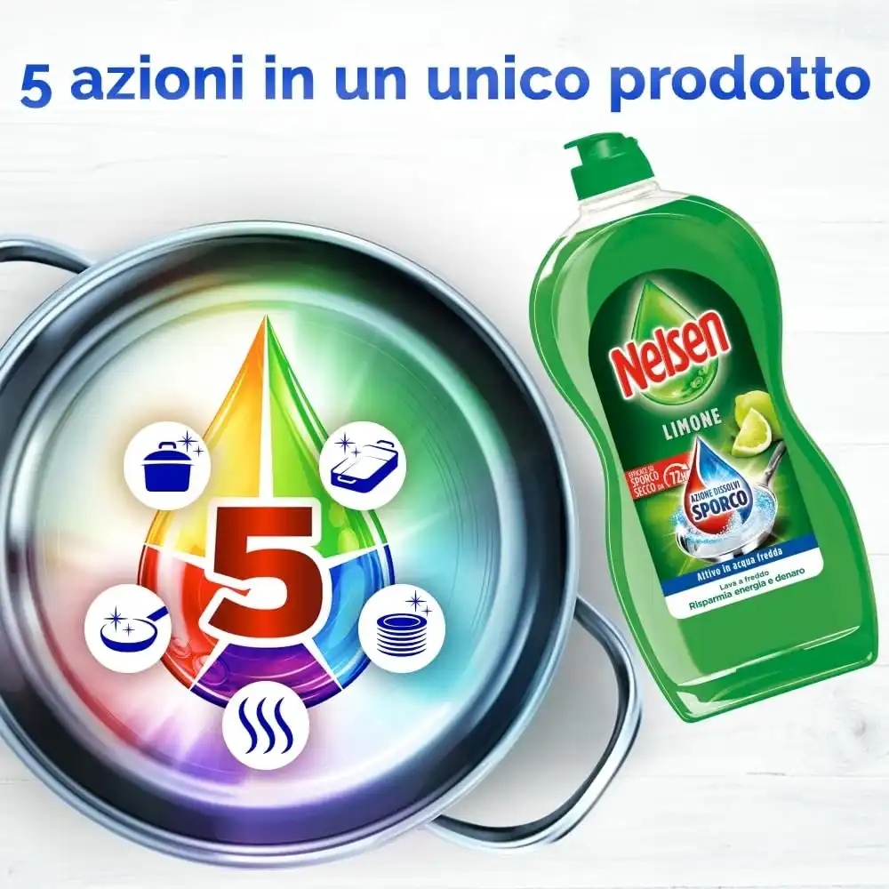 12 Pezzi Nelsen Piatti Limone 900ml Detersivo Lavapiatti Sgrassante Piatti 10,8L