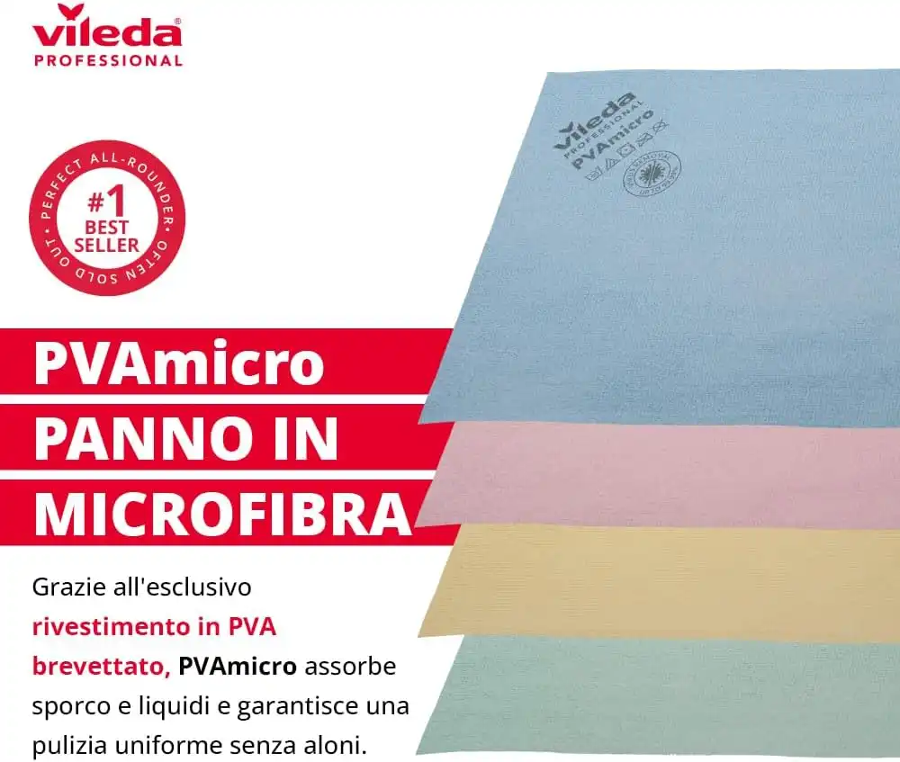 5x Vileda PVA Micro Panno Pulizia Verde 38x35cm Multiuso Casa Professionale Maxi