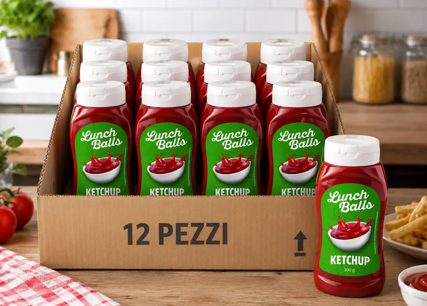 12 Pezzi Lunch Balls Ketchup 300g Salsa Pomodoro Squeeze Panini Snack Hot Dog XL