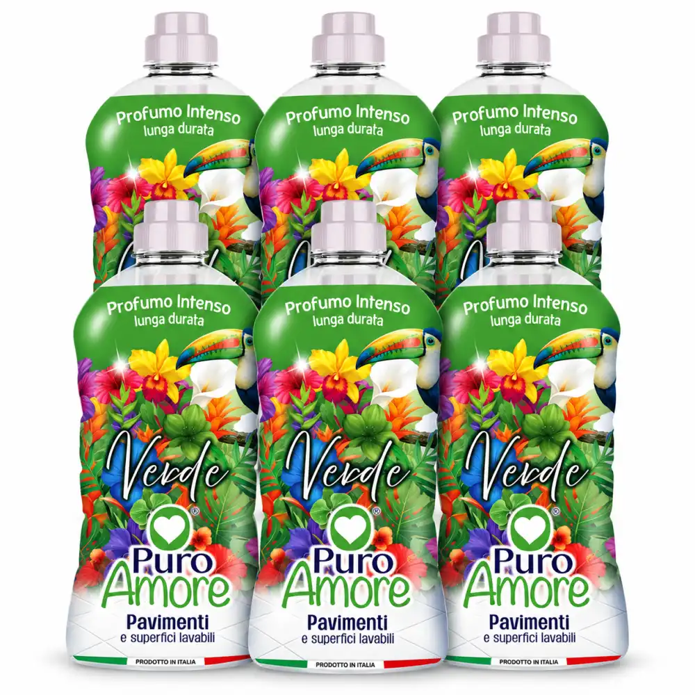 6 Pezzi Puro Amore Pavimenti Verde 1L Detergente Superfici Lavabili Profumato 6L