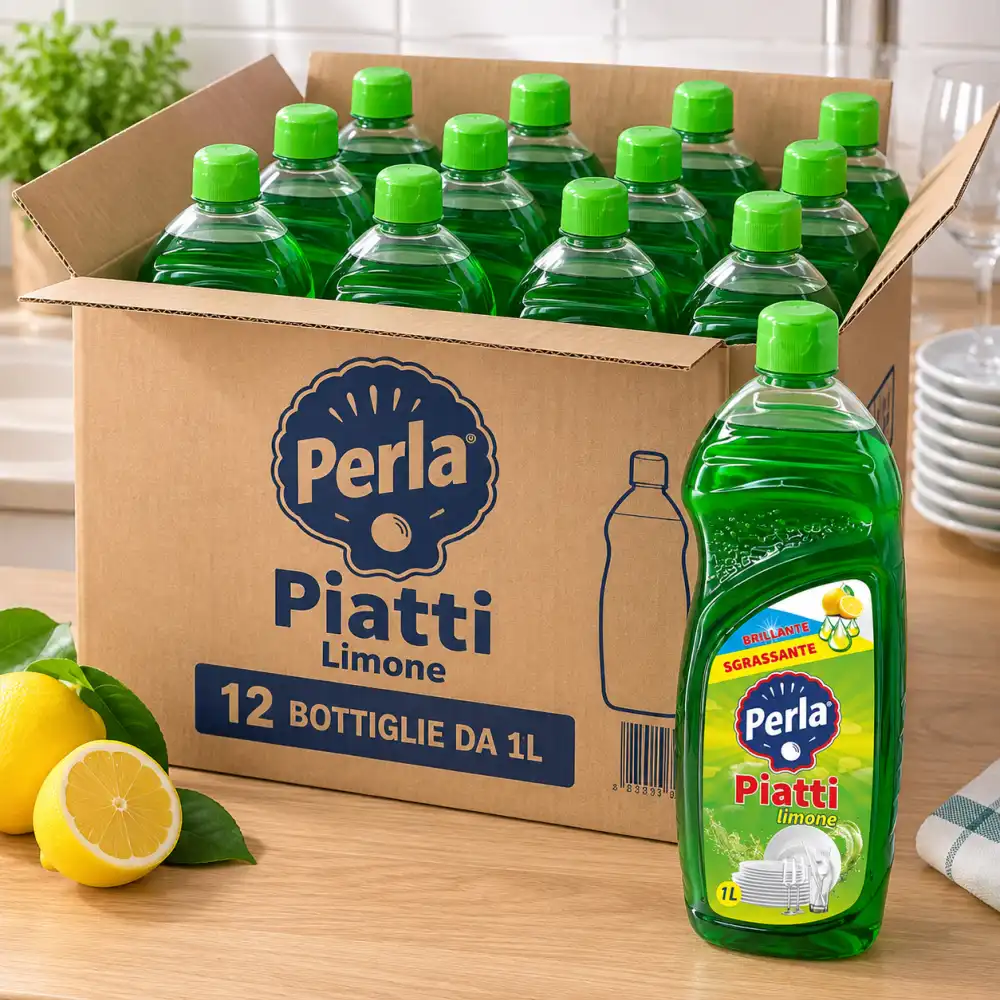 12 Pezzi Perla Piatti Limone 1L Detersivo Sgrassante Brillante Stoviglie 12Litri