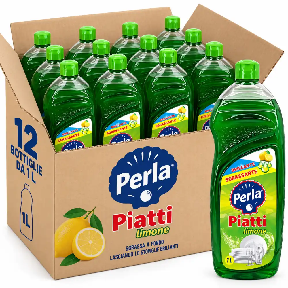 12 Pezzi Perla Piatti Limone 1L Detersivo Sgrassante Brillante Stoviglie 12Litri