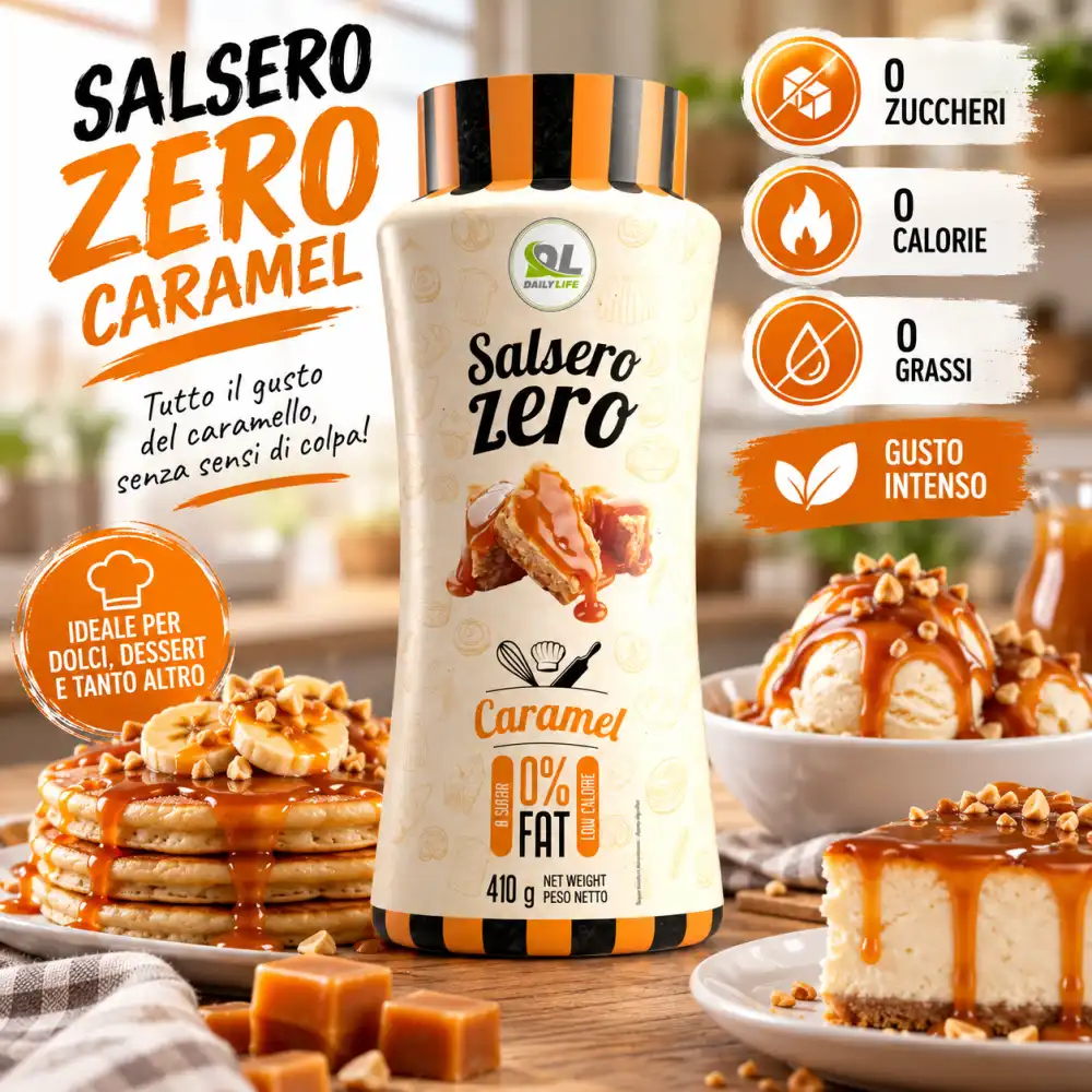 Salsero Zero Caramel 410g Salsa Caramello 0% Grassi 1 Kcal Topping Dolci Pancake