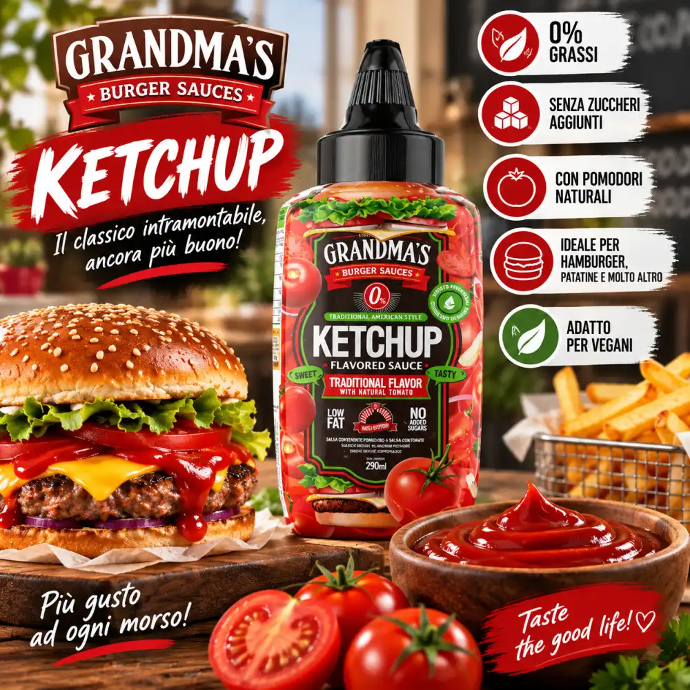 Max Protein Grandma's Zero Ketchup 290ml Salsa Senza Zuccheri Aggiunti Hamburger