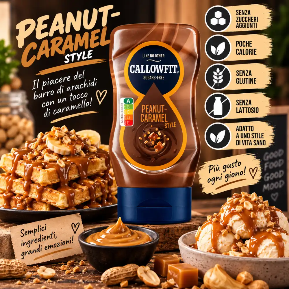 Callowfit Peanut Caramel 300ml Salsa Zero Vegan Gluten Free Lattosio Dessert Fit