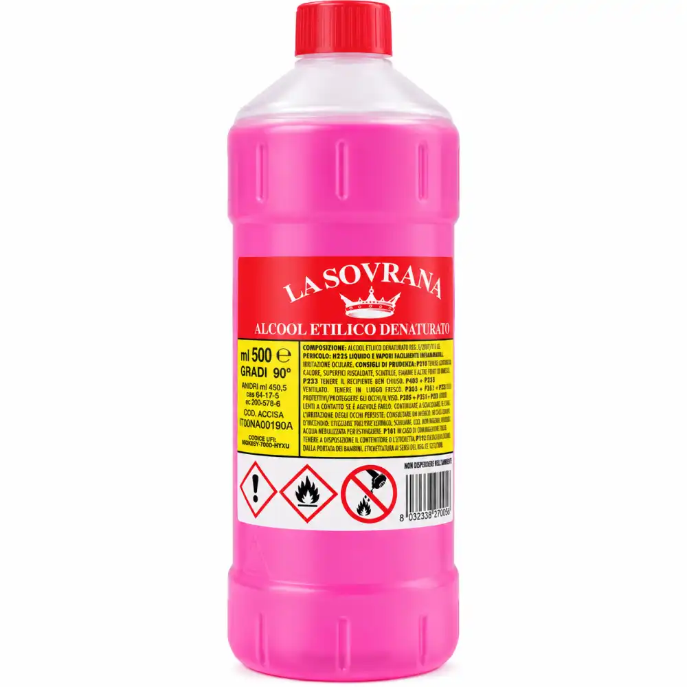 6 Pezzi La Sovrana Alcool Etilico Denaturato 500ml 90° Pulizia Casa Igiene