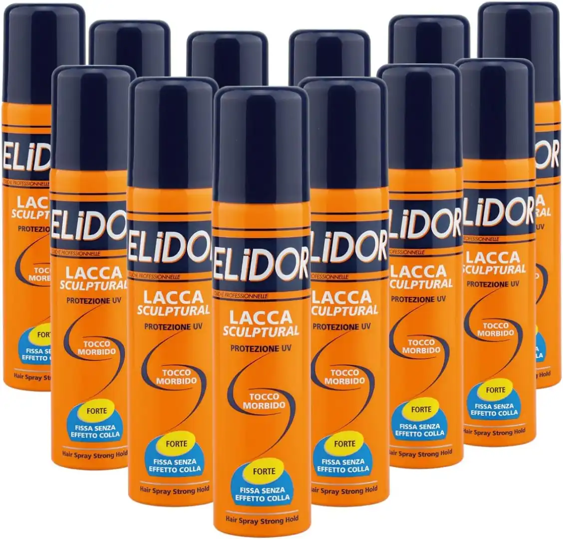 12 Pezzi Elidor Lacca Sculptural 75ml Fissaggio Forte Capelli Protezione UV Mini