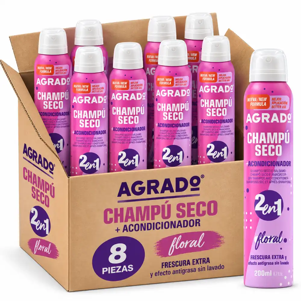 8 PEZZI Agrado Shampoo Secco 2in1 Floreale 200ml Balsamo Capelli Freschezza 2in1