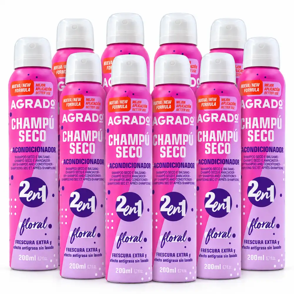8 PEZZI Agrado Shampoo Secco 2in1 Floreale 200ml Balsamo Capelli Freschezza 2in1