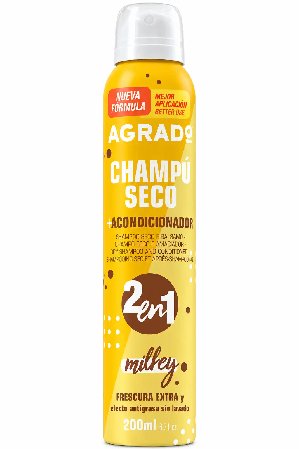 8 PEZZI Agrado Shampoo Secco 2in1 Milky 200ml Balsamo Capelli Freschezza Spray