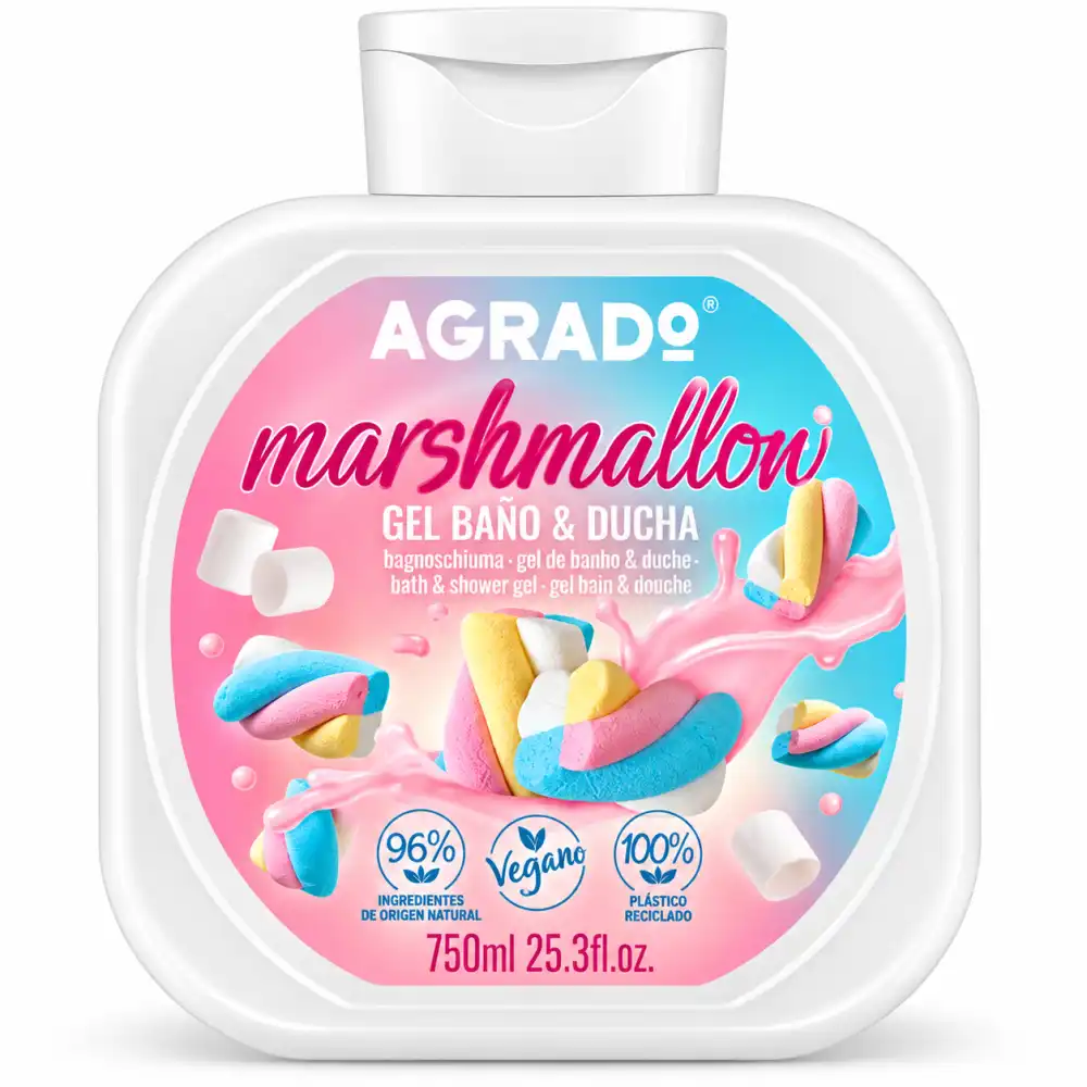 8 PEZZI Agrado Bagnoschiuma Gel 750ml Marshmallow Bagno Doccia Vegan 6 Litri!