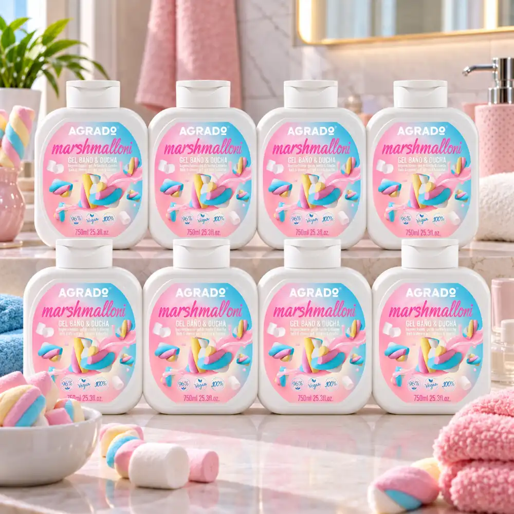 8 PEZZI Agrado Bagnoschiuma Gel 750ml Marshmallow Bagno Doccia Vegan 6 Litri!
