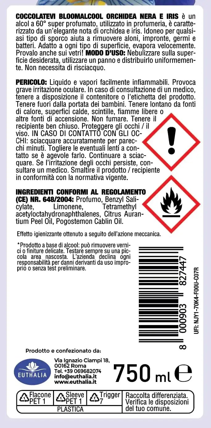 3 Pezzi Coccolatevi Bloomalcool 60° Iris Orchidea 750ml Spray Igienizzante Casa