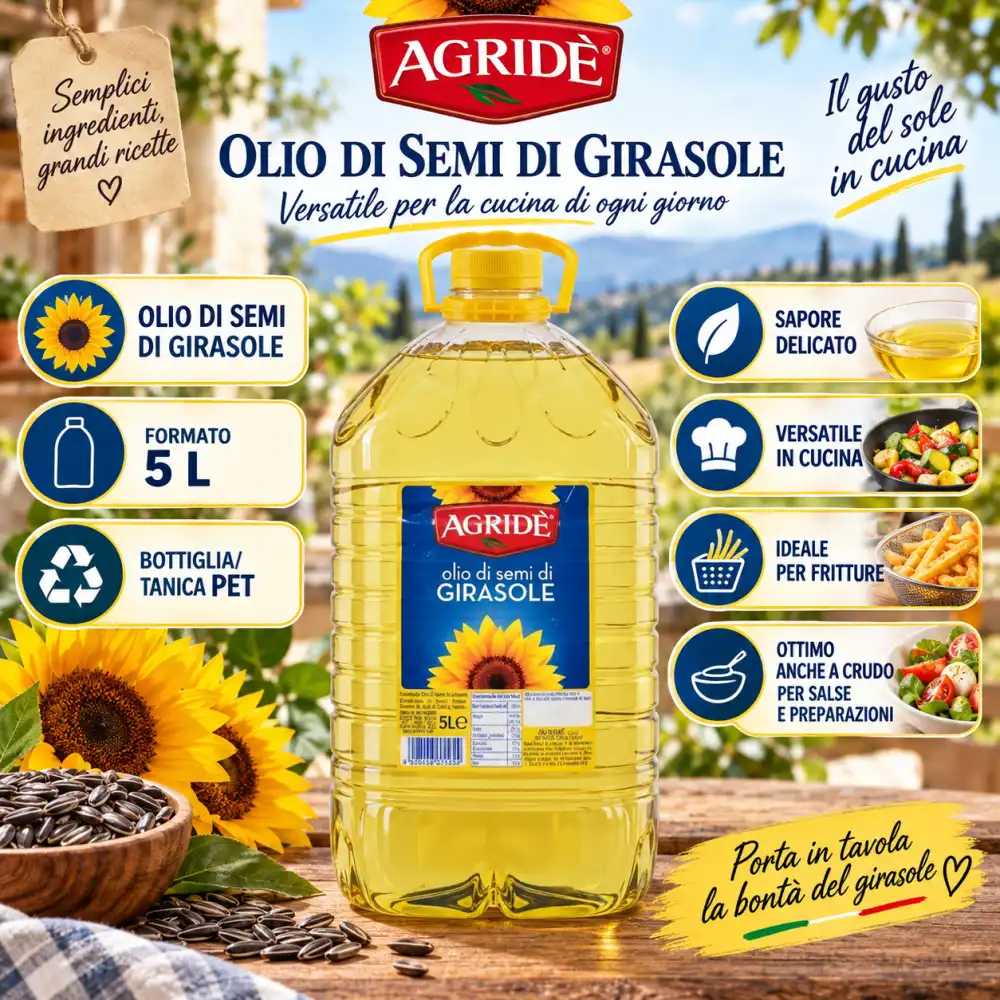 1 Pezzo Agride Olio Di Semi Di Girasole 5L Maxi Formato Cucina Frittura Chef Bar