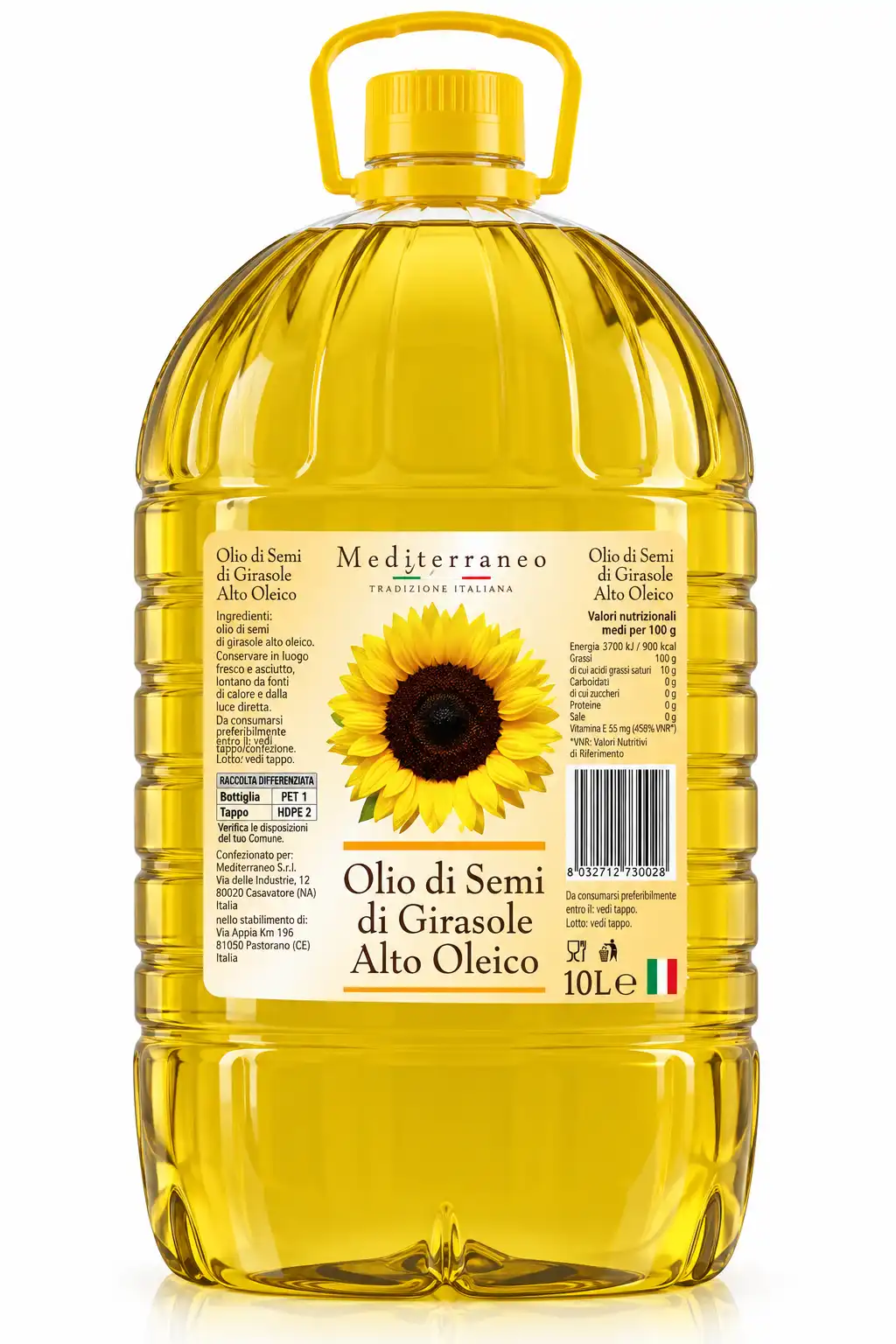 1 Pezzo Olitalia Olio Di Semi Di Girasole Alto Oleico 10L Frittura Ristorazione!