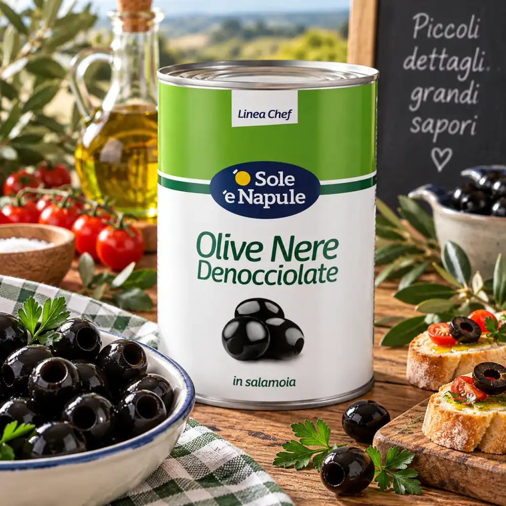 1 Pezzo O Sole e Napule Olive Nere Denocciolate 4,1Kg Salamoia Linea Chef Maxi!!