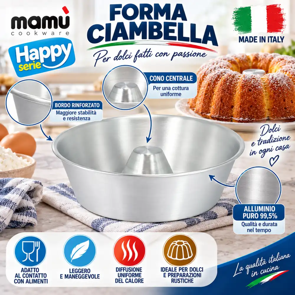 6 Pezzi Happy Stone Forma Tortano 26cm Alluminio 99,5% Stampo Ciambella Forno XL