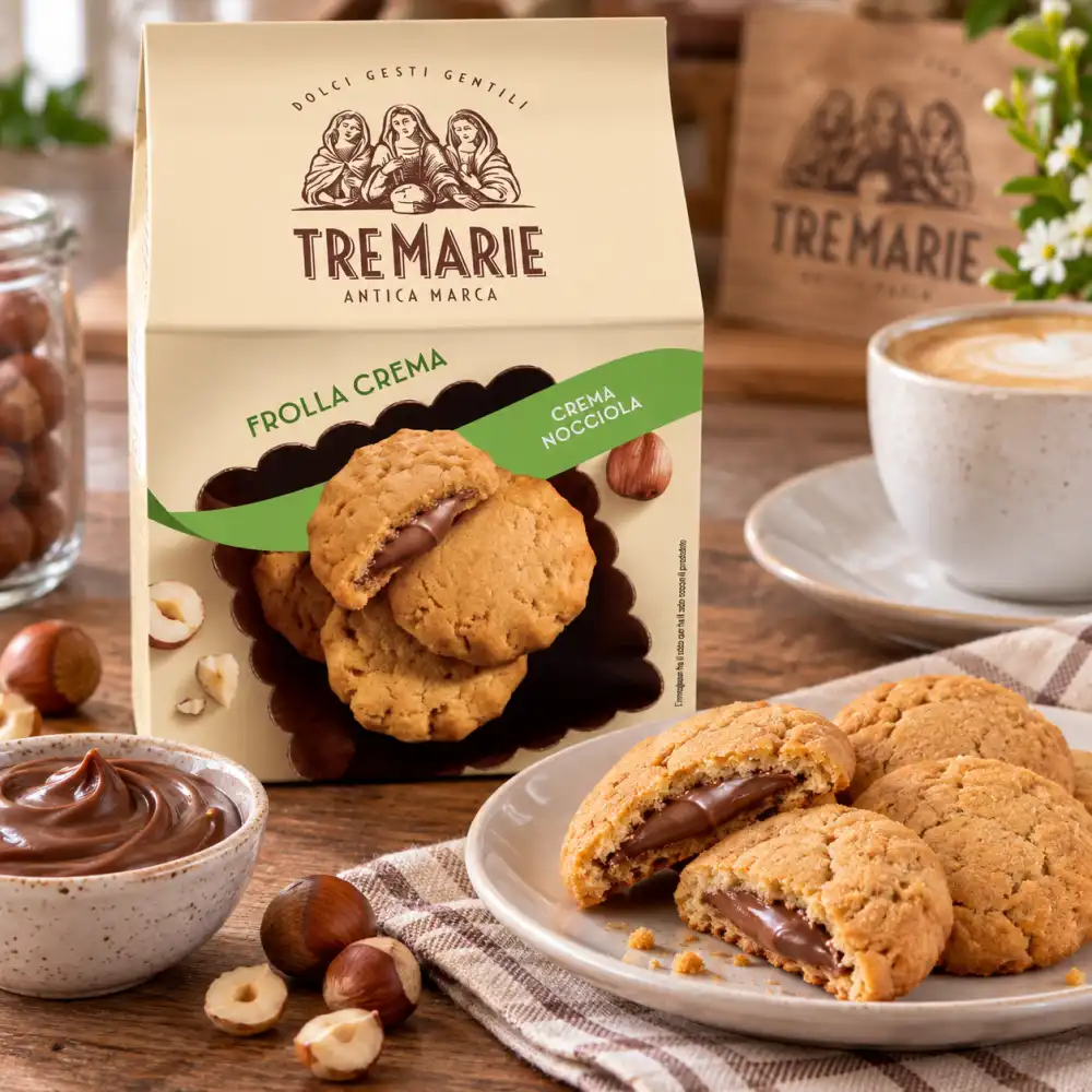 8 Pezzi Tre Marie Cookies 150g Ripieni Crema Nocciola Frolla Biscotti 1,2Kg Maxi