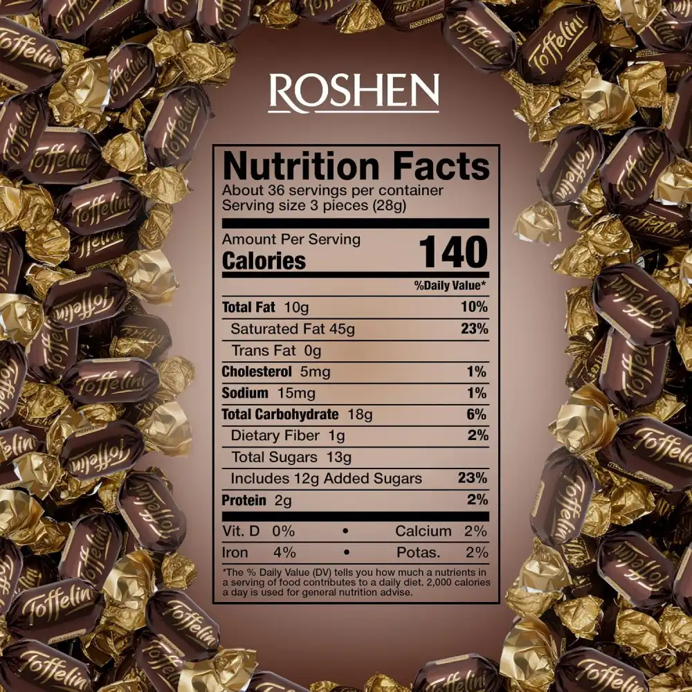 Roshen Toffelini 1Kg Caramelle Toffee Cioccolato Fondente Ripieno al Cacao Dolci