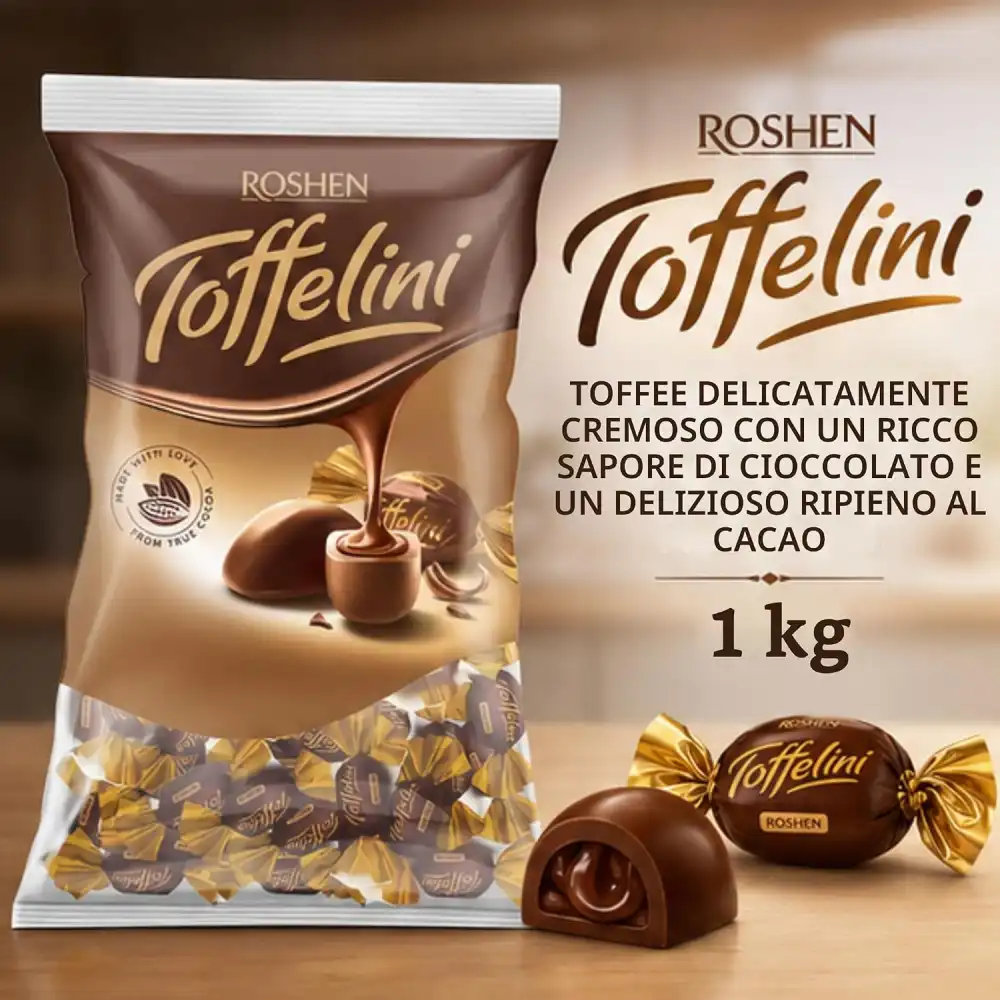 Roshen Toffelini 1Kg Caramelle Toffee Cioccolato Fondente Ripieno al Cacao Dolci