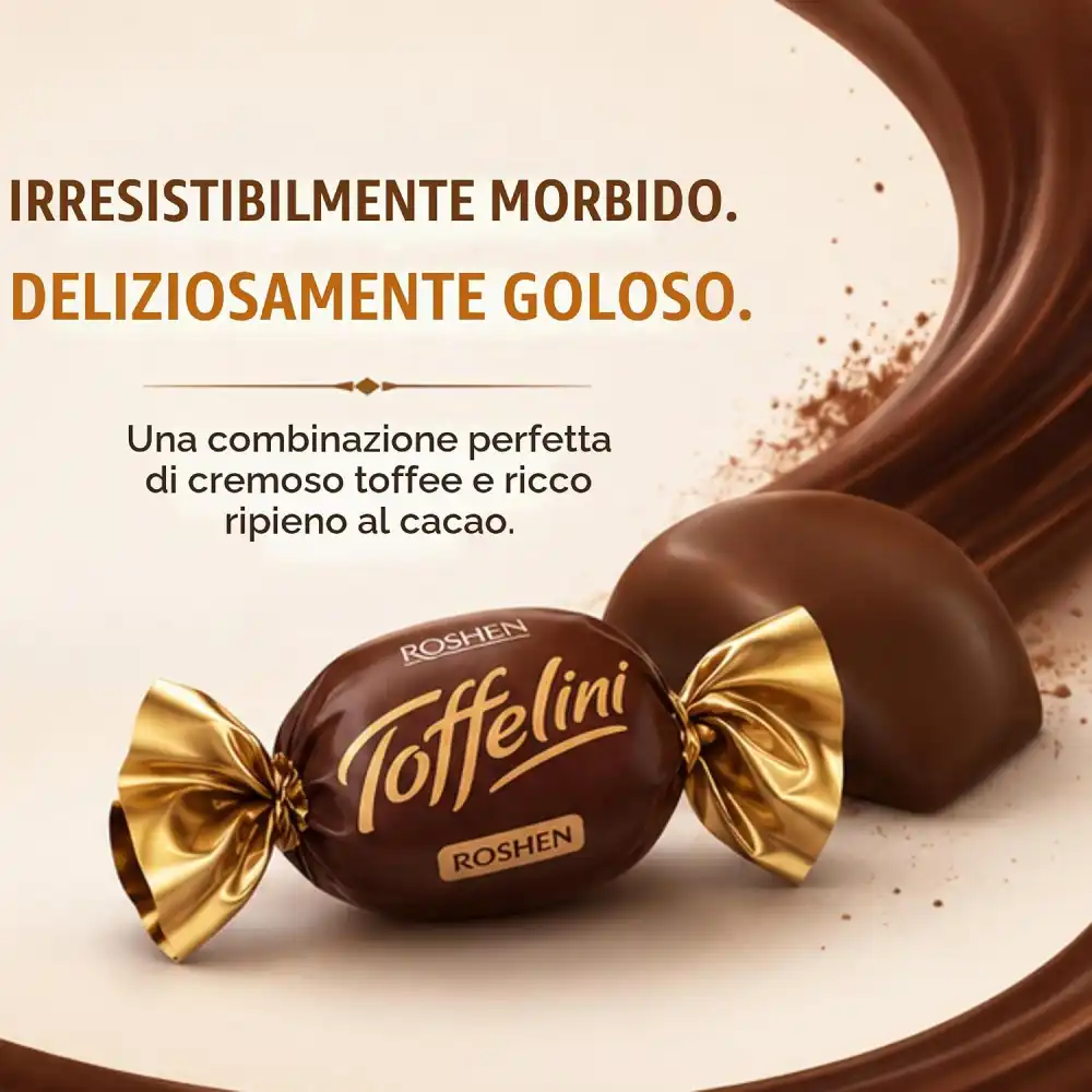 Roshen Toffelini 1Kg Caramelle Toffee Cioccolato Fondente Ripieno al Cacao Dolci