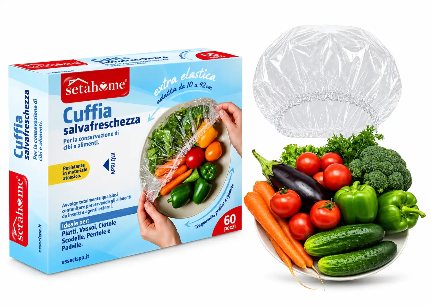 24 Pezzi Setablu Cuffia Copri Alimenti 60Pz Elastica Salvafreschezza 1440 Pezzi!