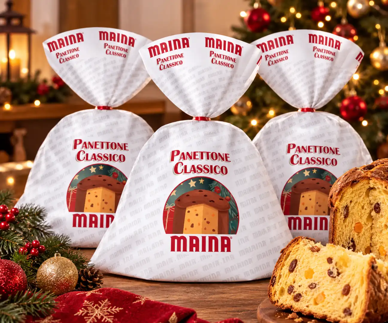 3 Pezzi Maina Panettone Classico 700g Cad Totale 2,1Kg Cellophane Dolce Natalizi