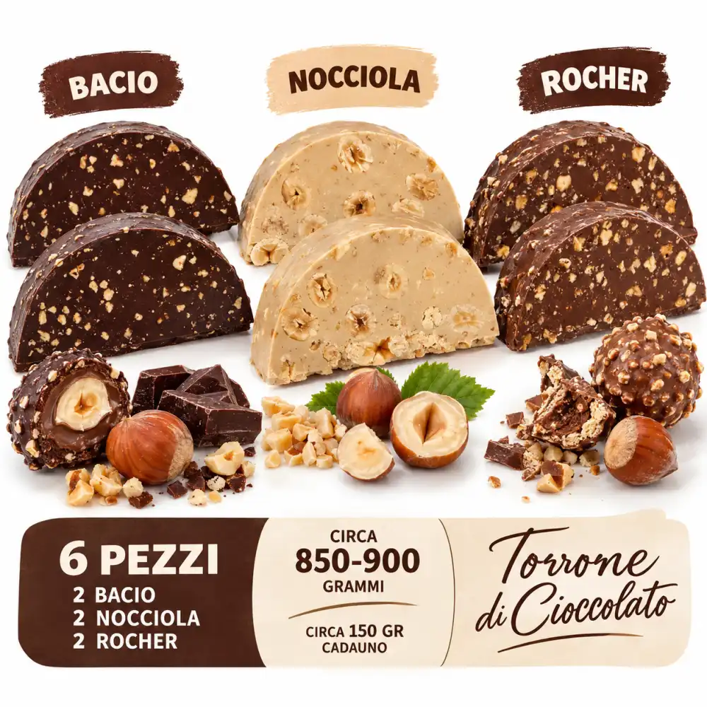 6 Pezzi Torrone Monoporzione 140-150g Bacio Nocciola Rochet Assortiti 850-900g