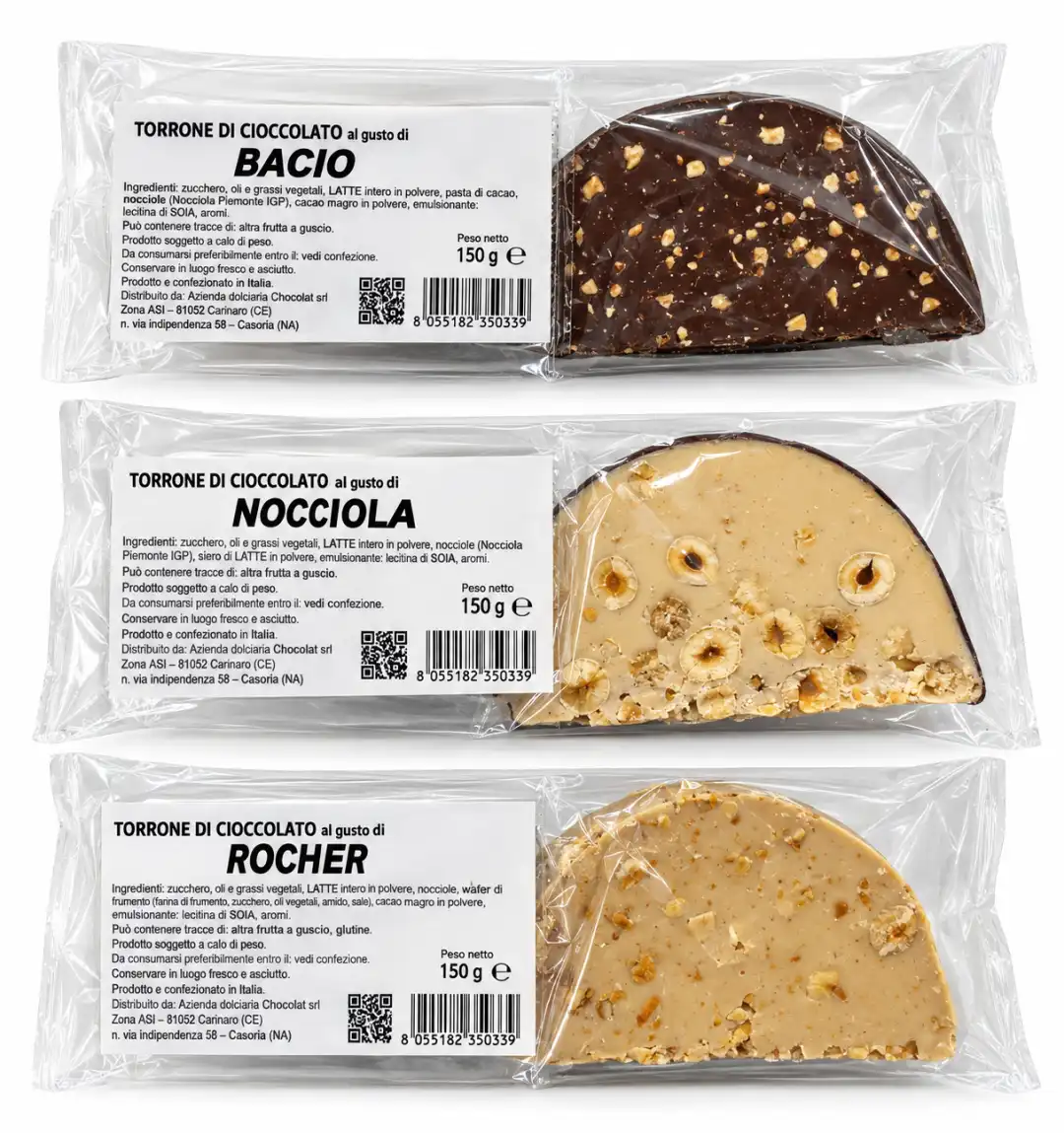 6 Pezzi Torrone Monoporzione 140-150g Bacio Nocciola Rochet Assortiti 850-900g