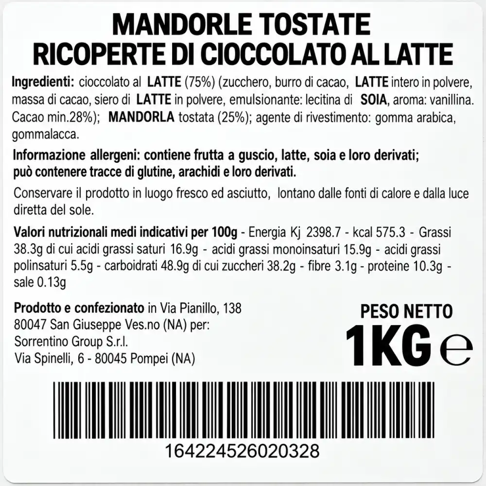 1KG Mandorle Tostate Ricoperte di Cioccolato al Latte Confetti Dolci Sfusi Snack