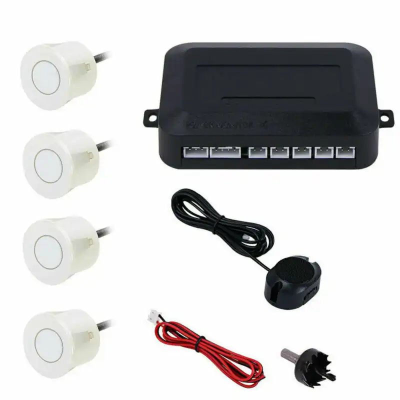 Kit 4 Sensori Di Parcheggio Bianco Per Auto Con Display Suono Led Acustico
