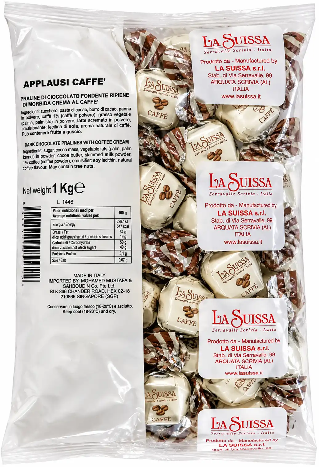 1 Kg Cioccolatini Applausi Caffe La Suissa Fondente Ripieni Crema Senza Glutine!