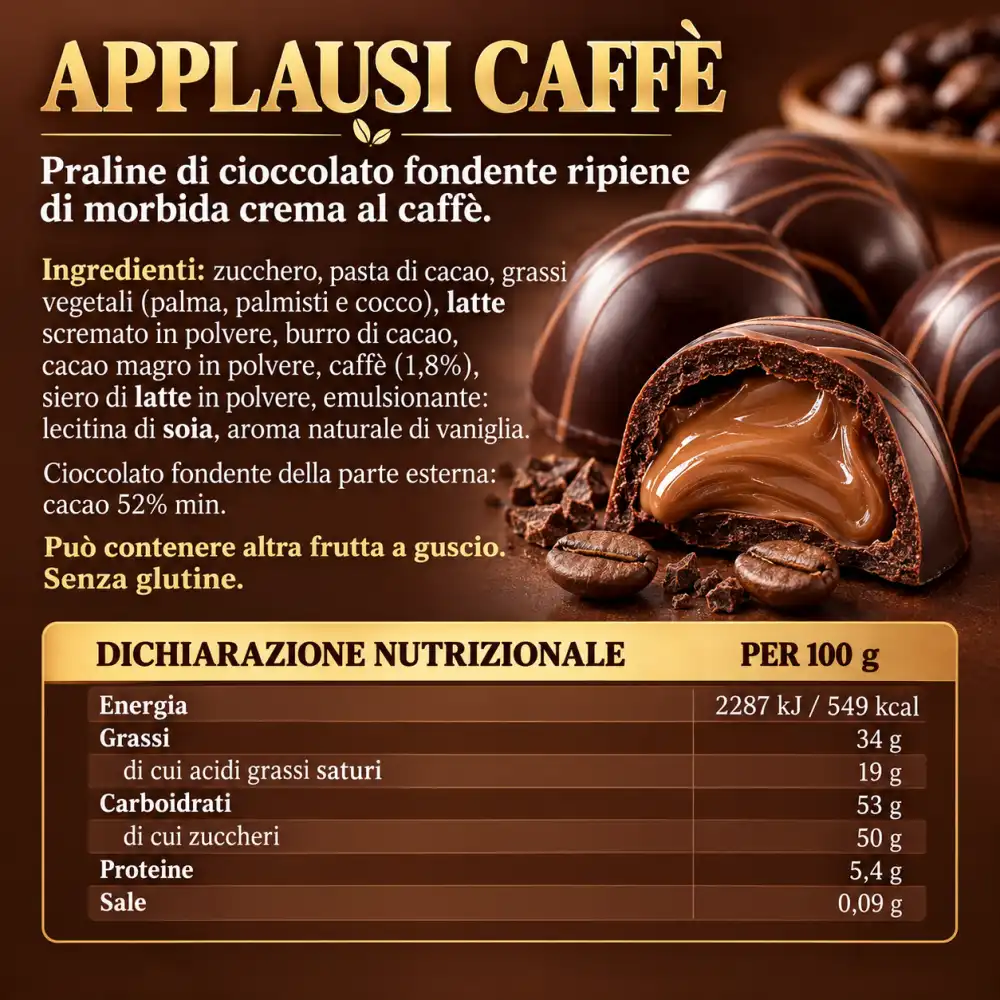 1 Kg Cioccolatini Applausi Caffe La Suissa Fondente Ripieni Crema Senza Glutine!