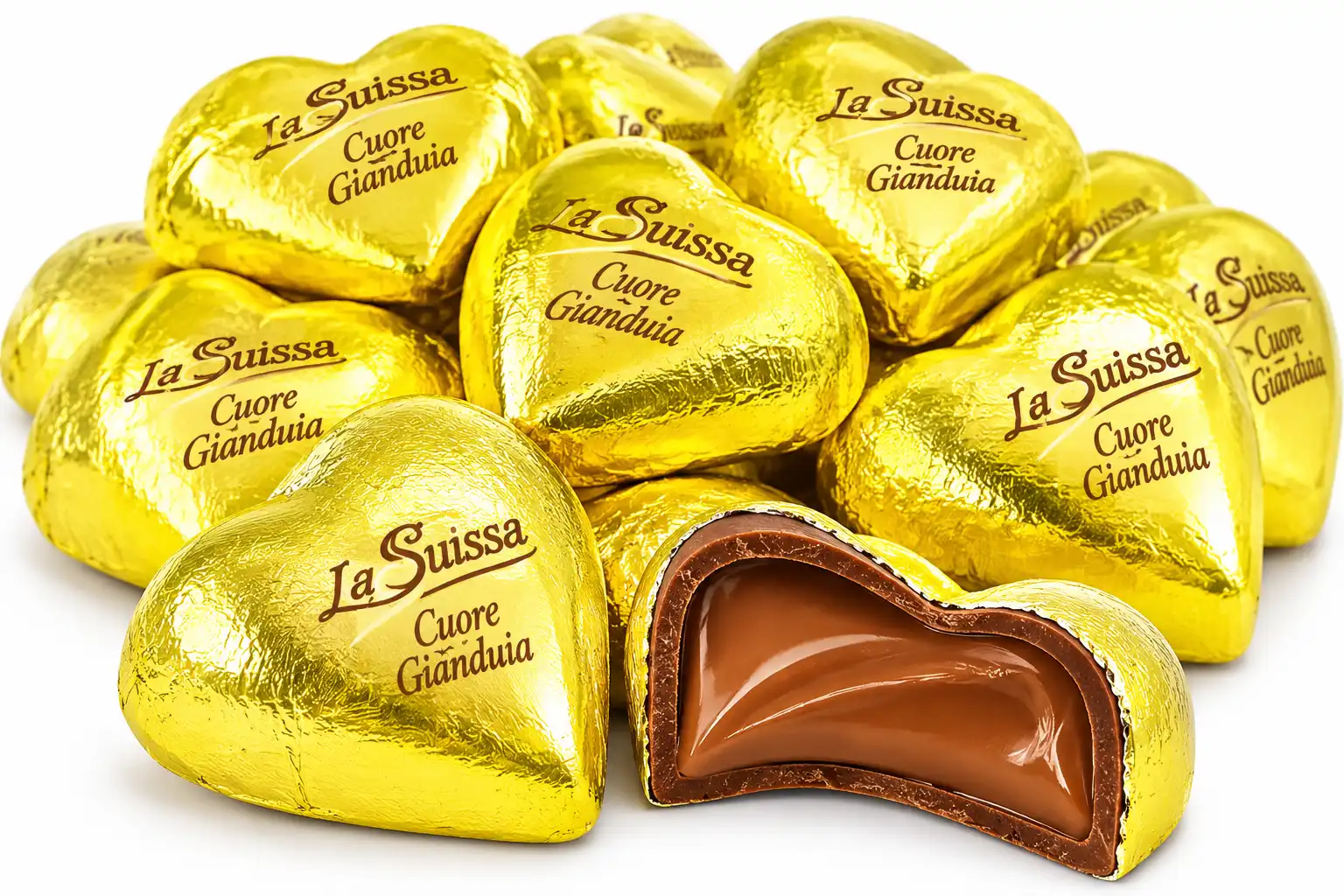 1 Kg Cuori Gialli Gianduia Cioccolatini Fondenti Ripieni La Suissa Senza Glutine