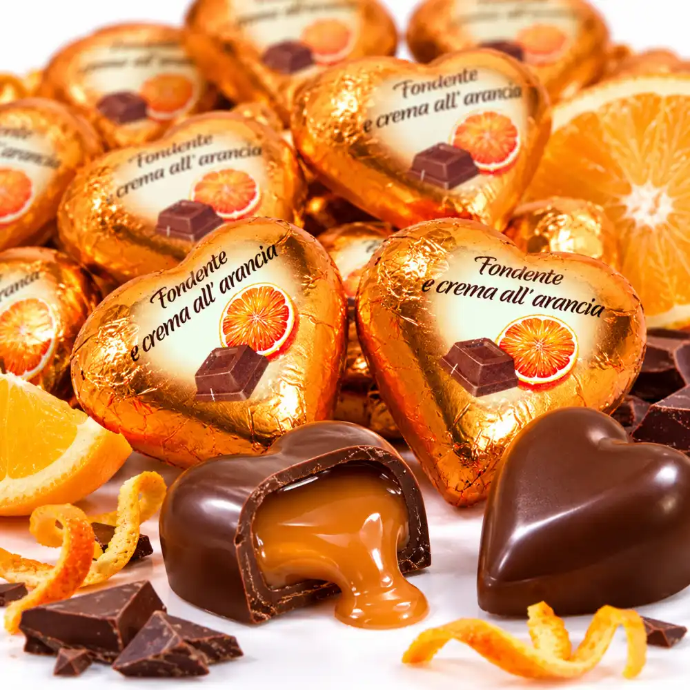 1 Kg Cuori Arancia Cioccolatini Fondenti Ripieni Crema La Suissa Praline Regalo