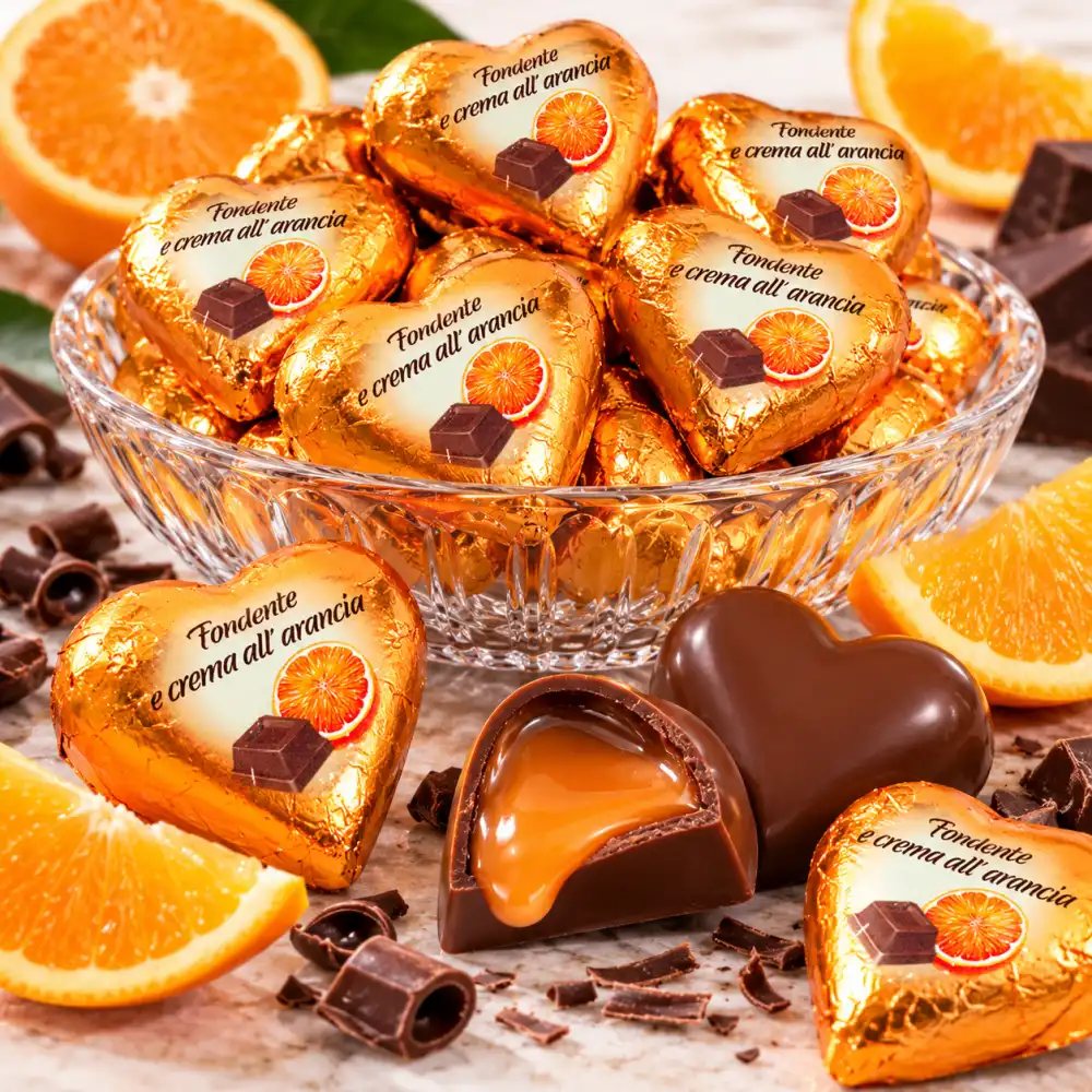 1 Kg Cuori Arancia Cioccolatini Fondenti Ripieni Crema La Suissa Praline Regalo