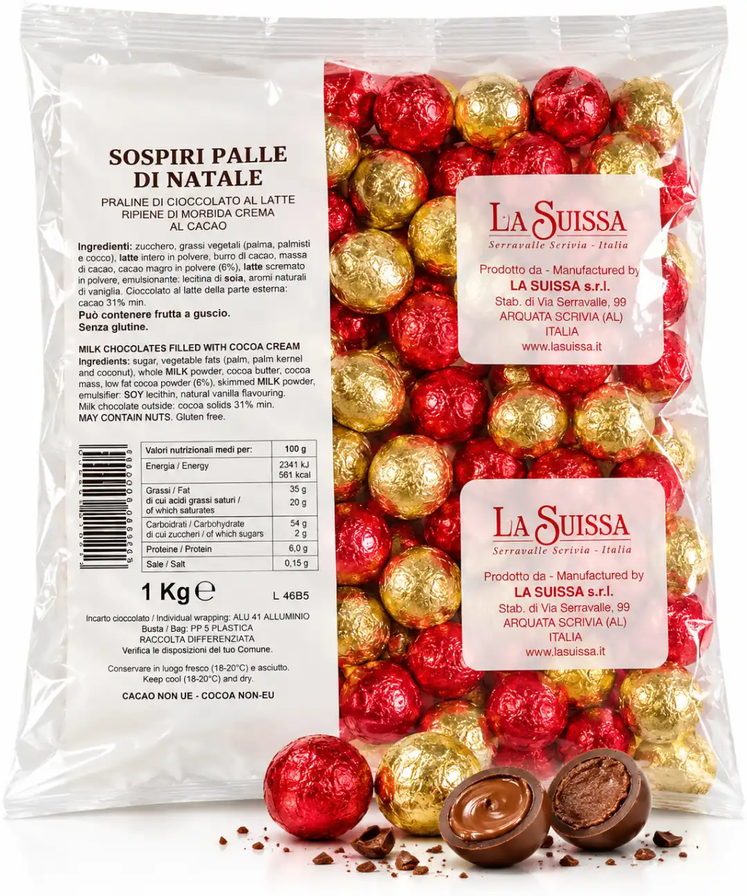 1 Kg Cioccolatini Palle Di Natale La Suissa Sospiri Latte Cacao Praline Natalizi