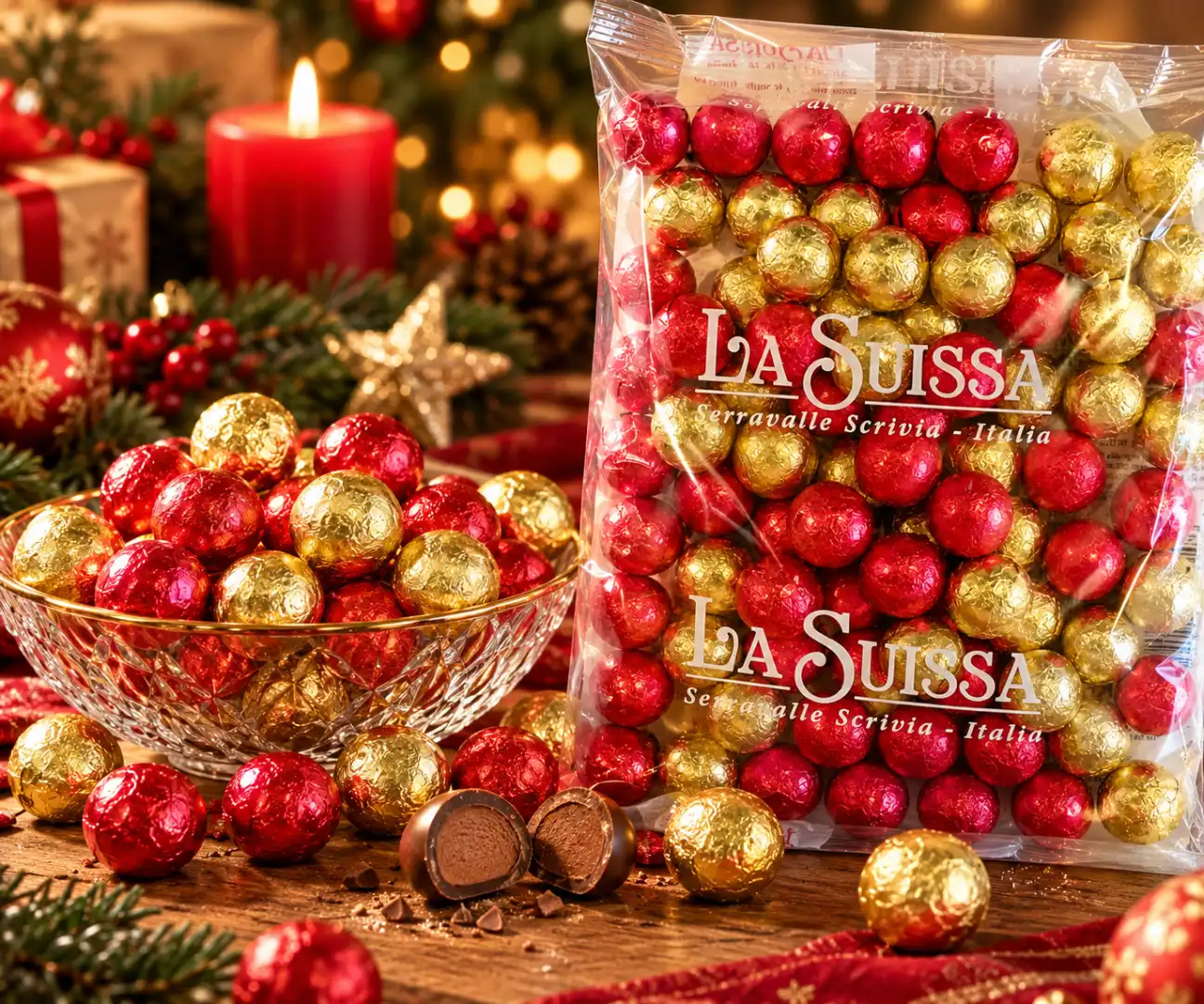 1 Kg Cioccolatini Palle Di Natale La Suissa Sospiri Latte Cacao Praline Natalizi