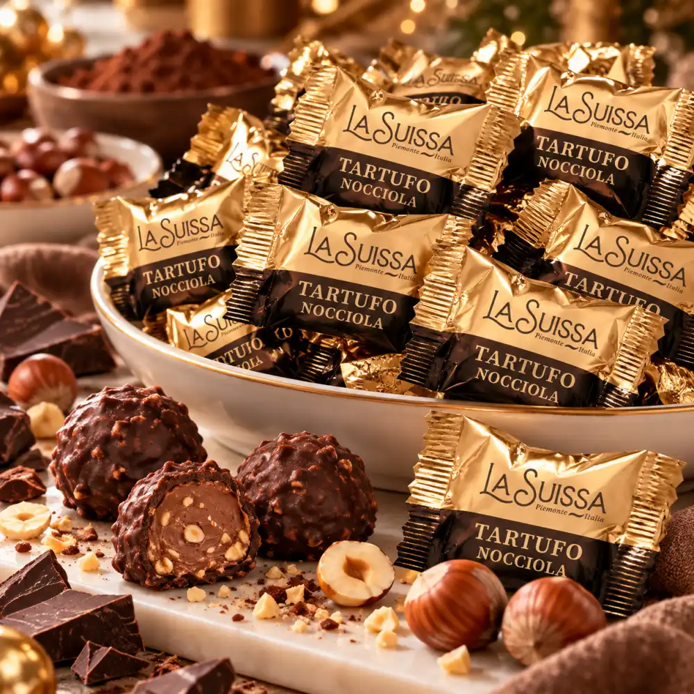 1 Kg Tartufi Neri La Suissa Cioccolatini Nocciola Praline Sfuse Incartate Regalo