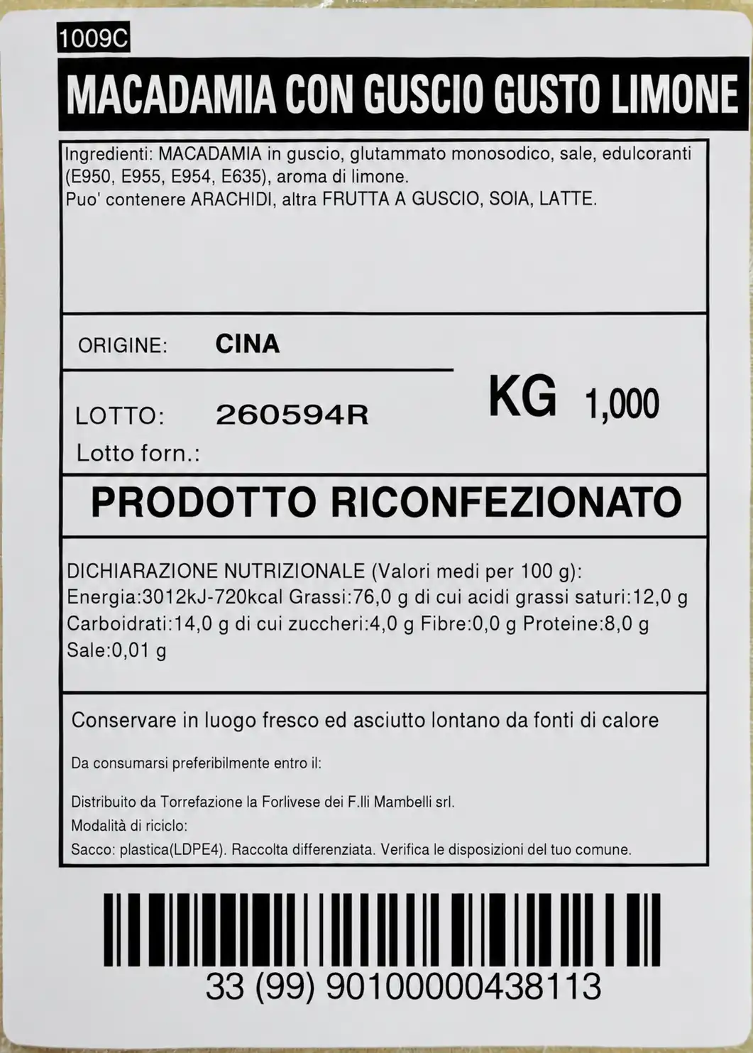 1 Kg Noci Macadamia in Guscio Gusto Limone Snack Frutta Secca Aromatizzata Extra