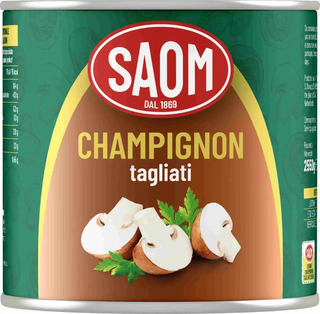 6x Saom Funghi Champignon 2,55kg Tagliati e Lessati al Naturale 6x2,55kg