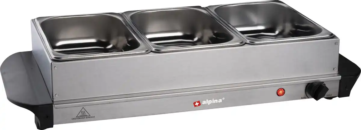 Scaldavivande Elettrico 200W Per Buffet con 3 Scomparti in Acciaio 26x11x57cm