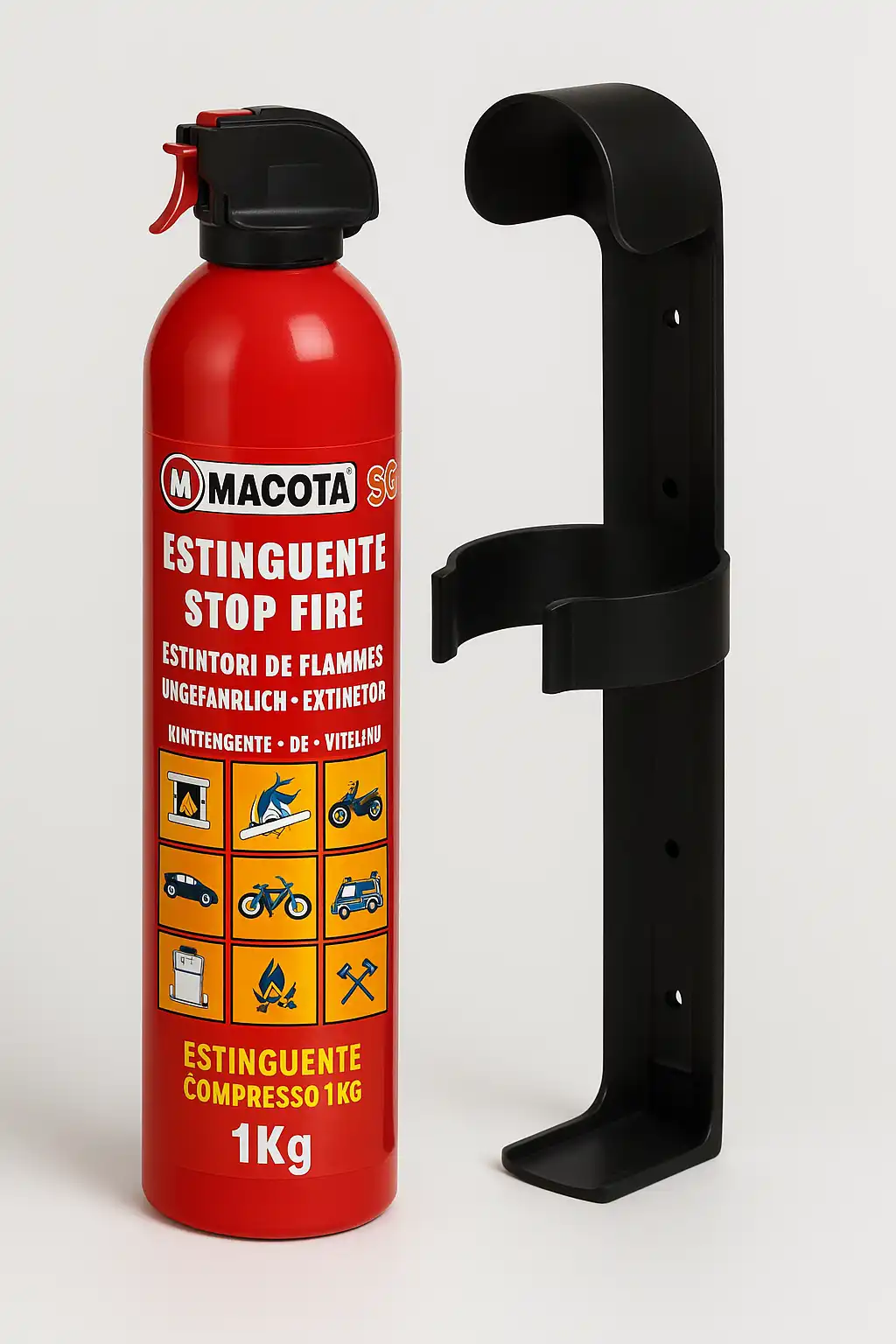 Estintore Portatile 1Kg con Supporto – Auto, Barca, Camper, Camino, Stufa, Casa