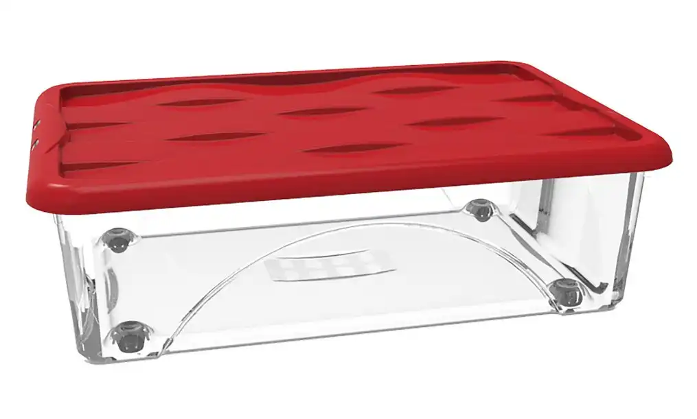 Cesta Box Storage Dune 30LT Ruote Salvaspazio Trasparente e Rosso 40x60xh18cm