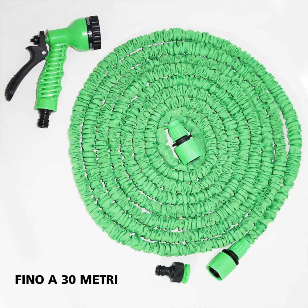 Tubo da Giardino Estensibile Pompa Acqua Terrazzo 30mt con Pistola 7 Funzioni