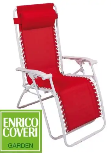 Sedia Sdraio Relax Reclinabile Struttura Acciaio BIANCO Text ROSSO NEW MODEL