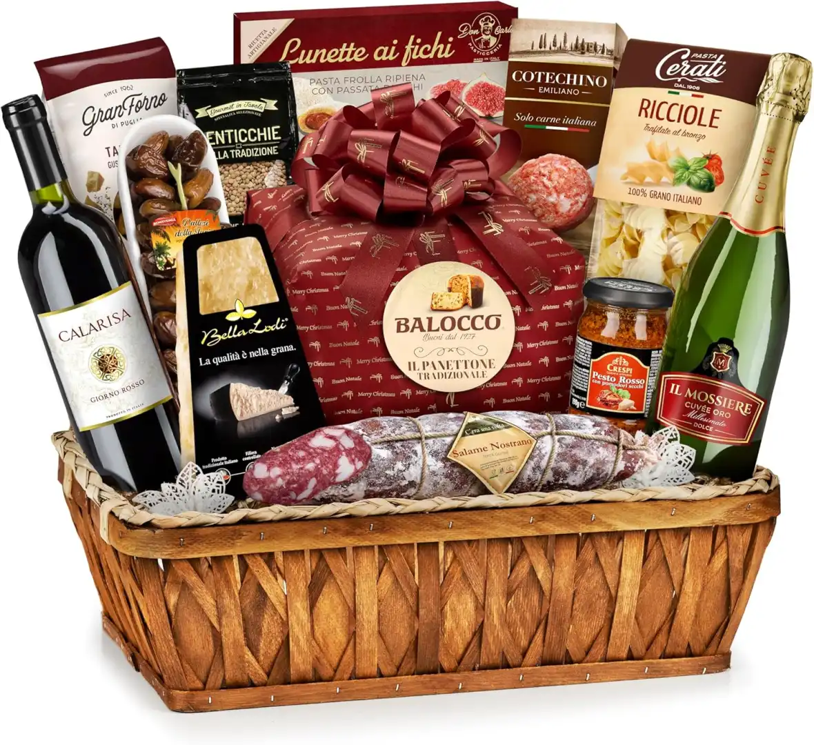 Cesto Natalizio Regalidea Emilia Confezione Regalo di Natale Gourmet da 13 Pezzi