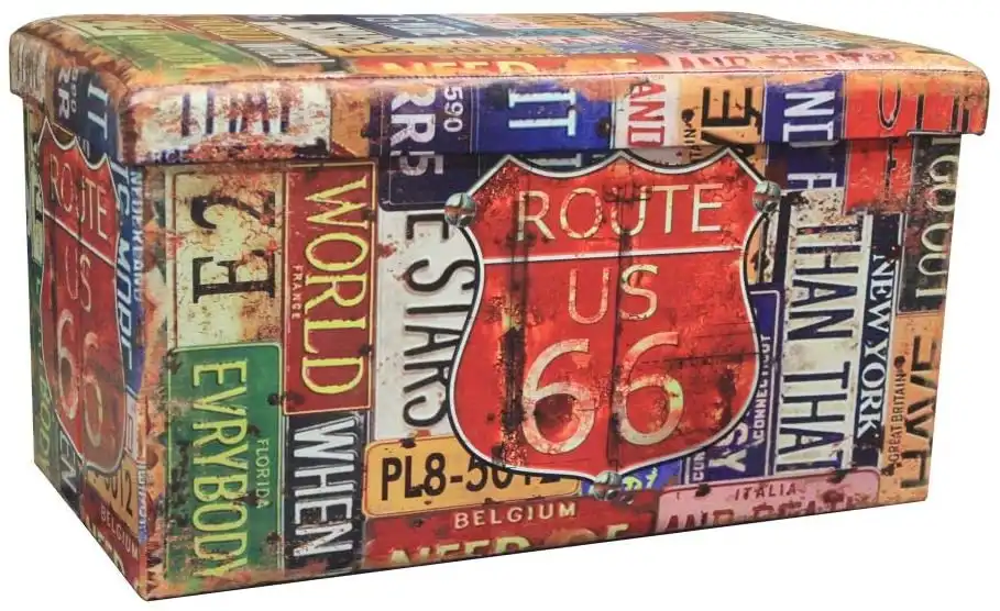 Cassapanca Pieghevole in Mdf e Similpelle con Decoro New Route 66 76x40cm/H41cm