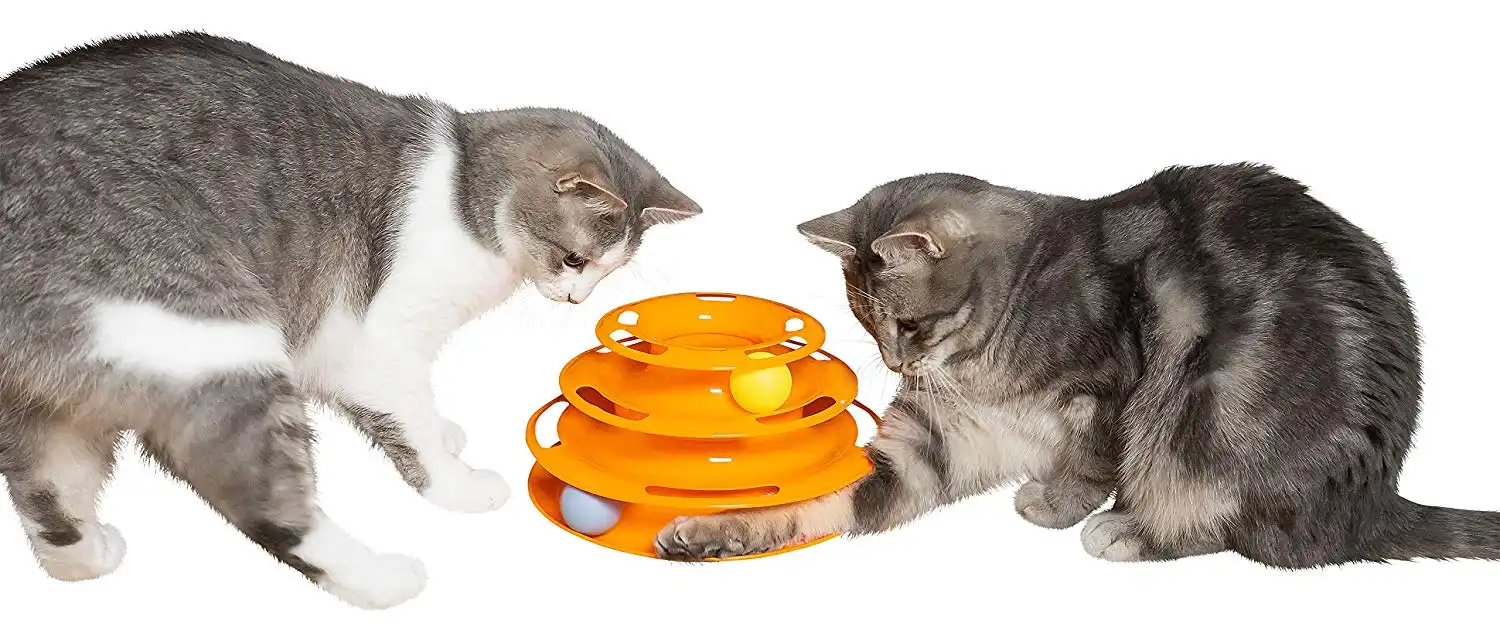 Gioco per Gatti Interattivo Torre Circolare con Sfere 3 Palline Rotanti Gatto