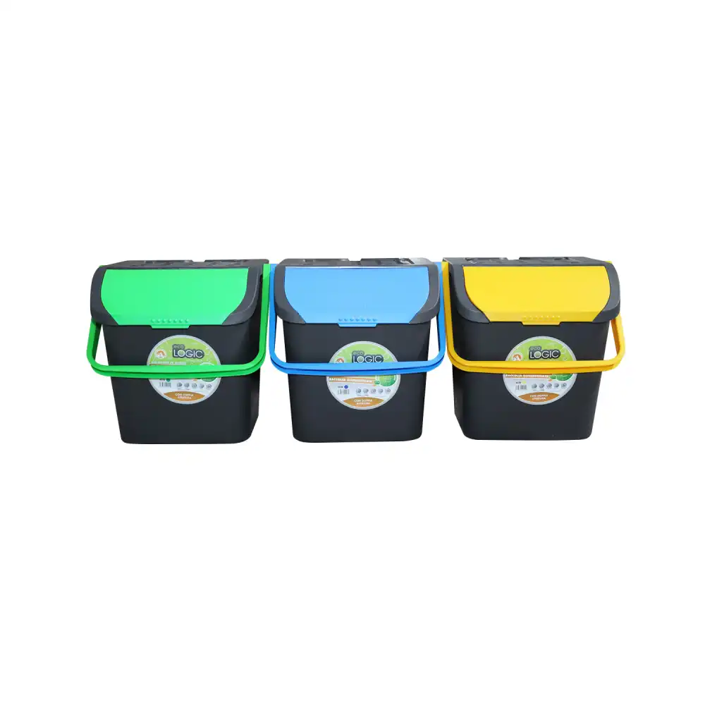 Set 3 Pattumiere Ecologic 35Lt EC35 Tris Bidoni Spazzatura Differenziata